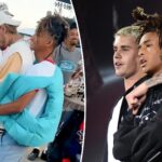 justin bieber kisses jaden smith as he grinds himself from the back at coachella